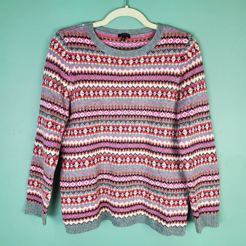 Talbots Fair Isle Crew Neck Lambswool Sweater Size MP